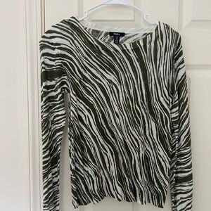 Hatley Olive and White Zebra Print Long Sleeve Sweater